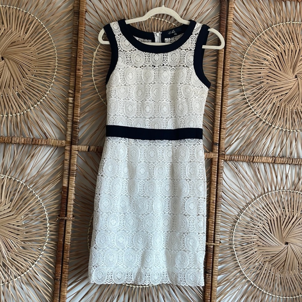 C Luce Black and White Lace Sheath Dress Size Small Bridal Bride Formal